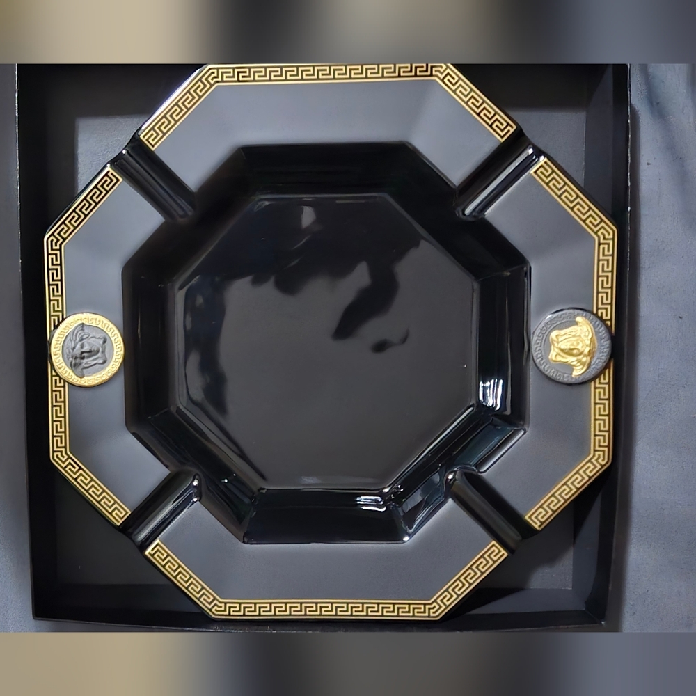 Vintage Versace Black and Gold Medusa Ashtray